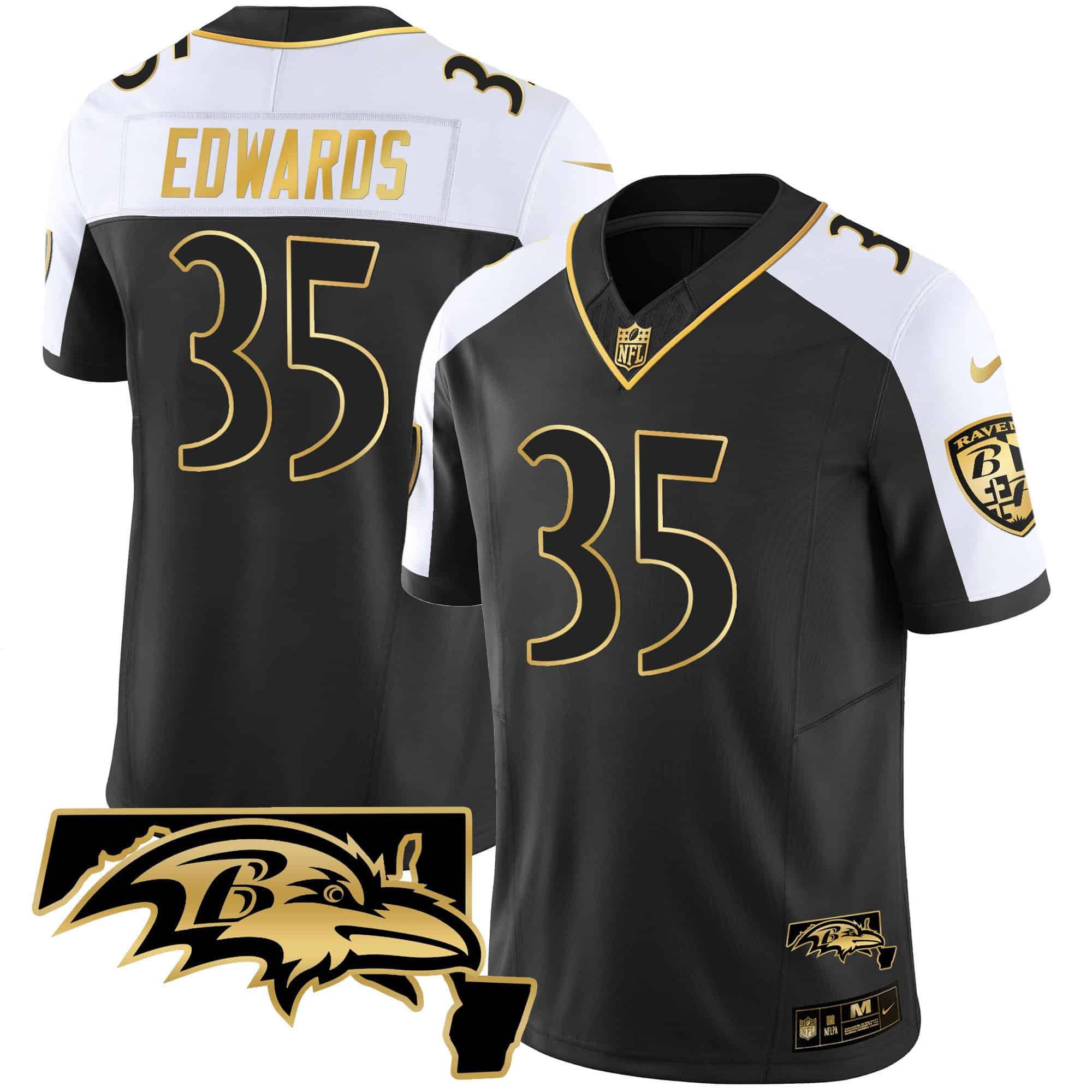 Men Baltimore Ravens #35 Edwards Black Gold 2024 Nike Maryland Patch Vapor Limited NFL Jersey->indianapolis colts->NFL Jersey